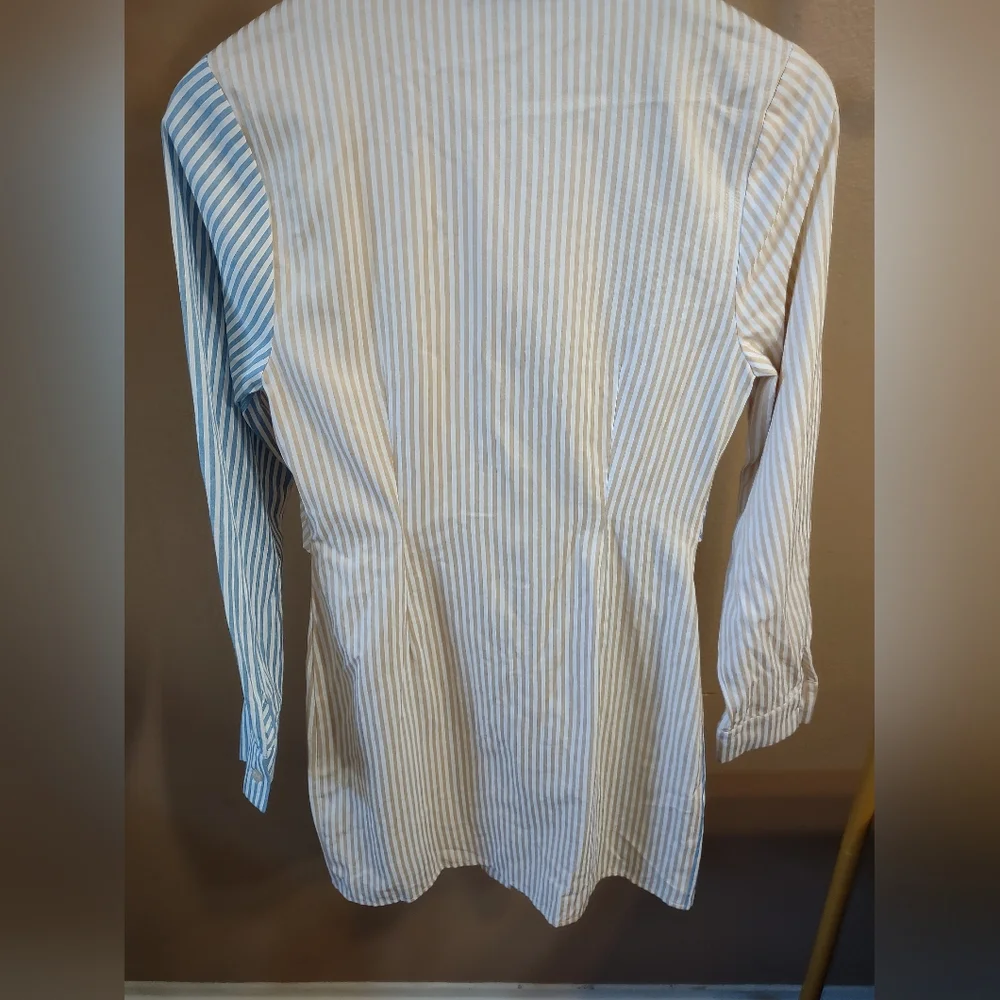 Blue Blush Striped  Button Down T Shirt Dress
